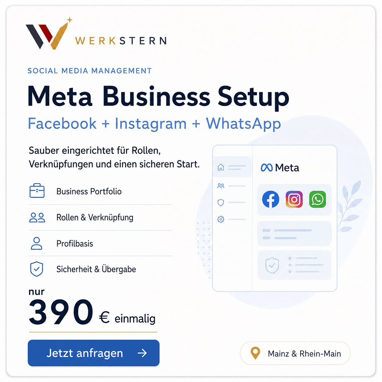 Meta Business Setup von Werkstern für Facebook, Instagram und WhatsApp