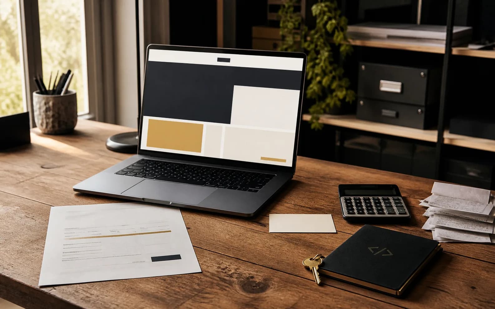 Laptop mit einem Website-Entwurf auf einem Schreibtisch