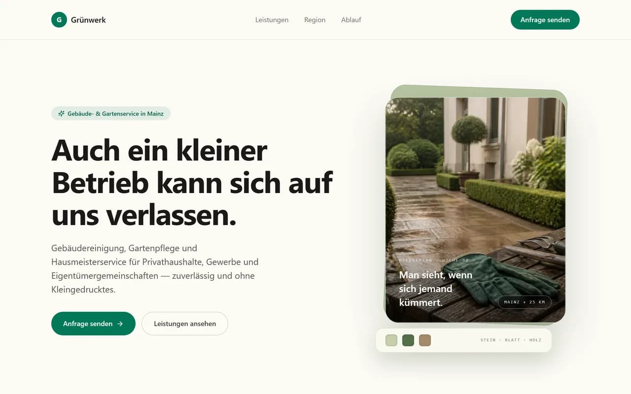 Grünwerk Gebäude- & Gartenservice: Screenshot der Frontpage