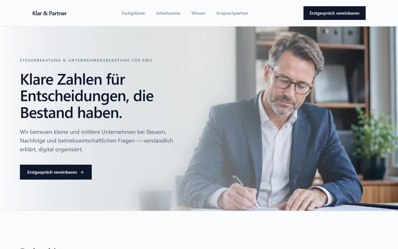Klar & Partner: Screenshot der Frontpage