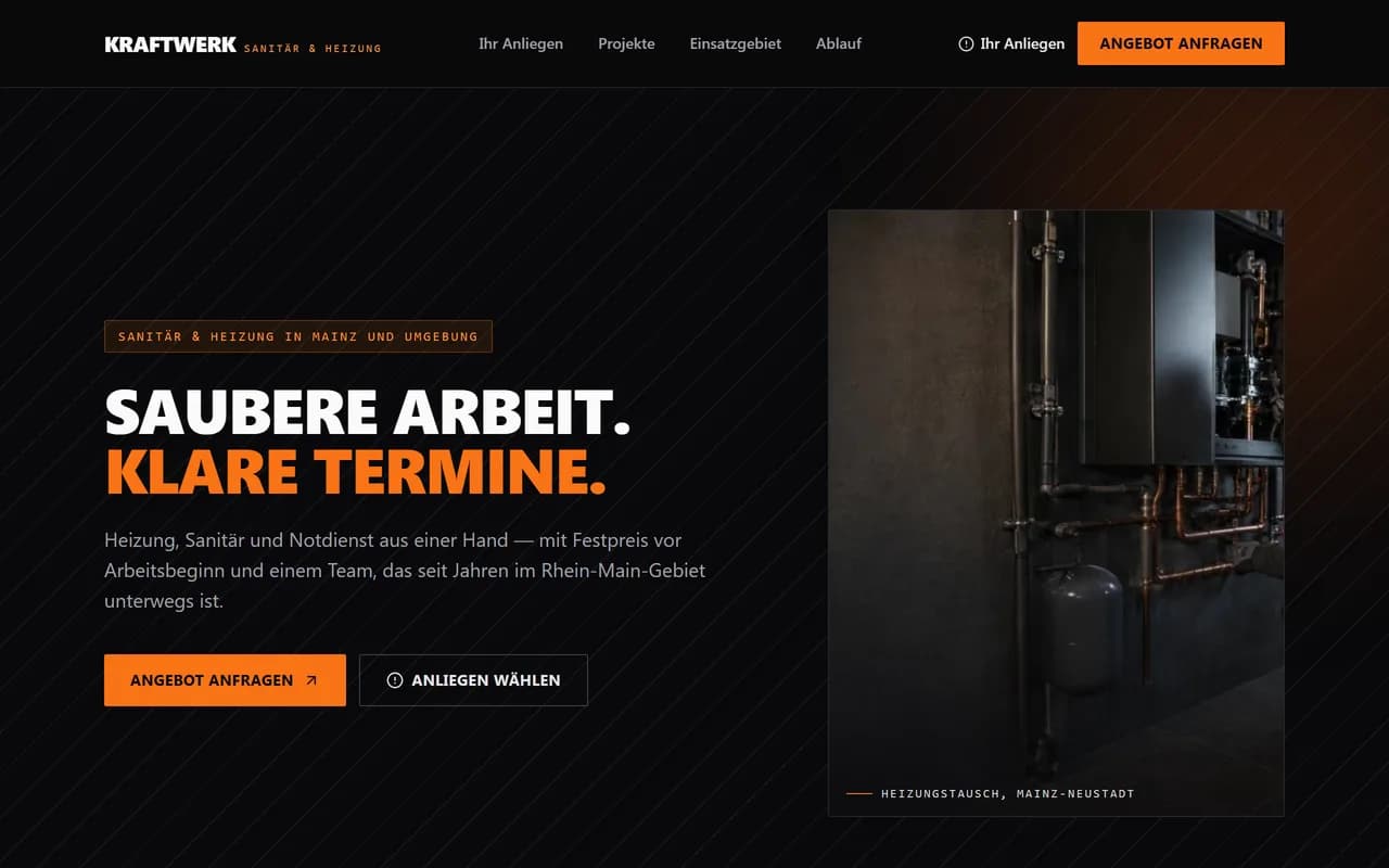 Kraftwerk Sanitär & Heizung: Screenshot der Frontpage
