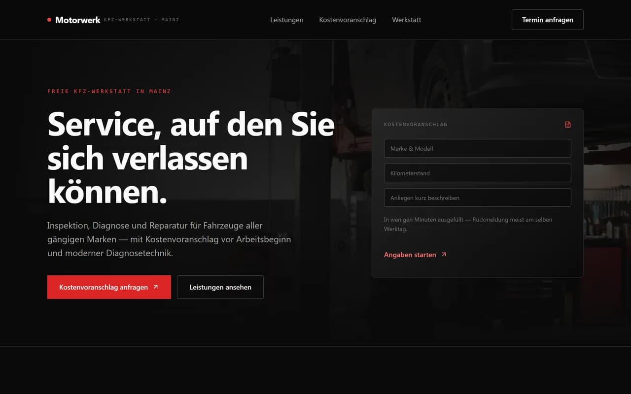 Motorwerk Mainz: Screenshot der Frontpage