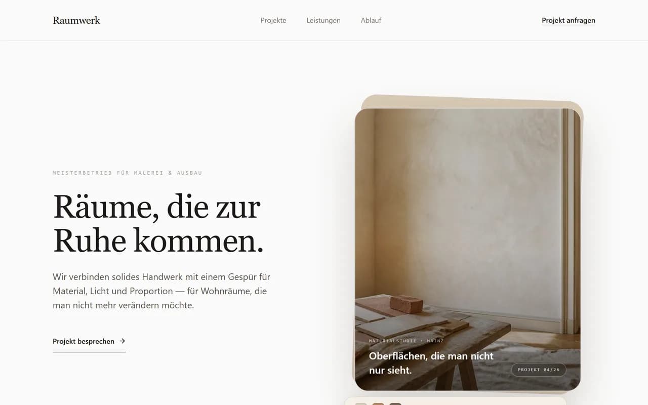 Raumwerk Meisterbetrieb: Screenshot der Frontpage