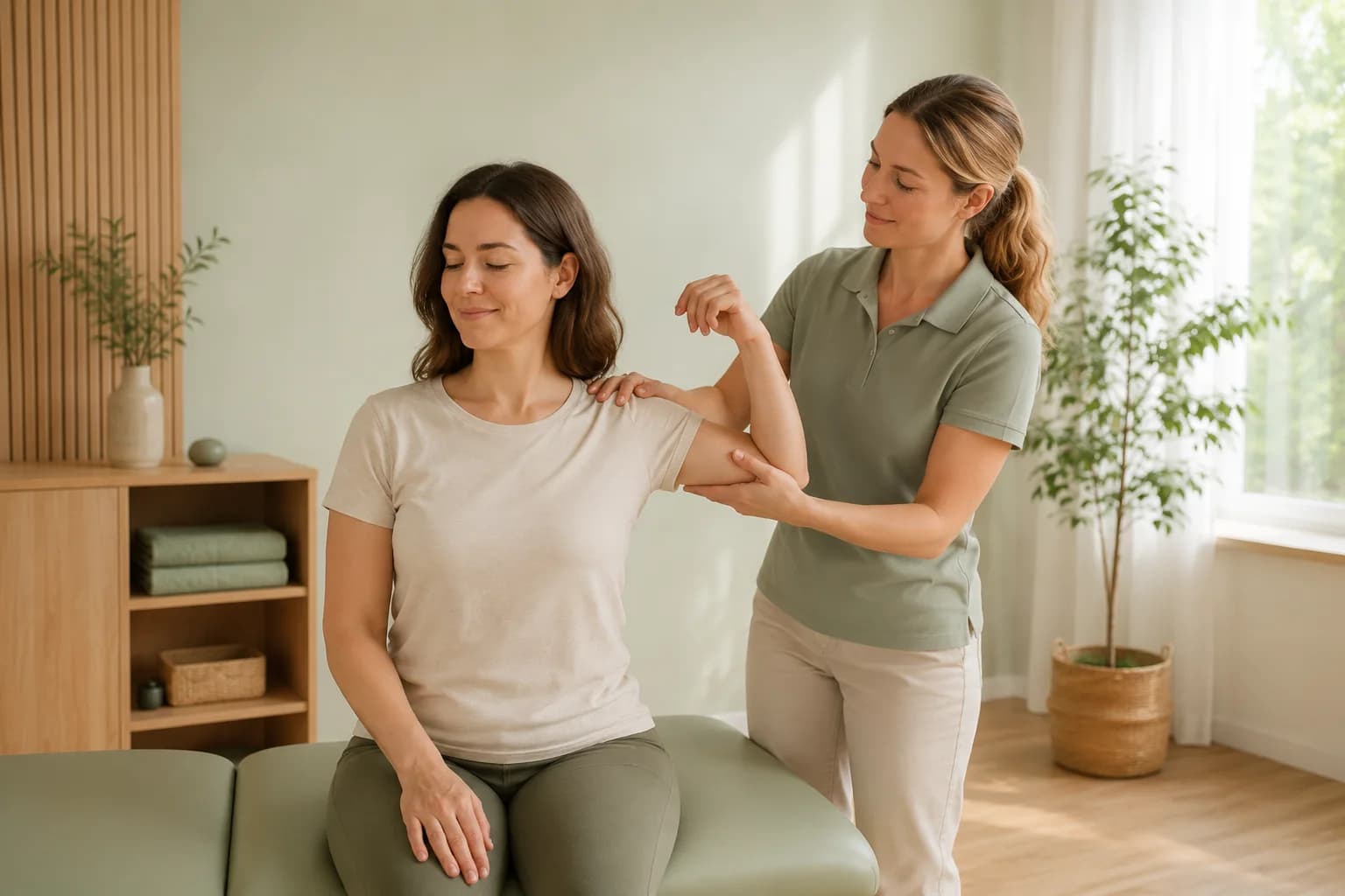 Angeleitete Bewegungsübung in einem Therapieraum