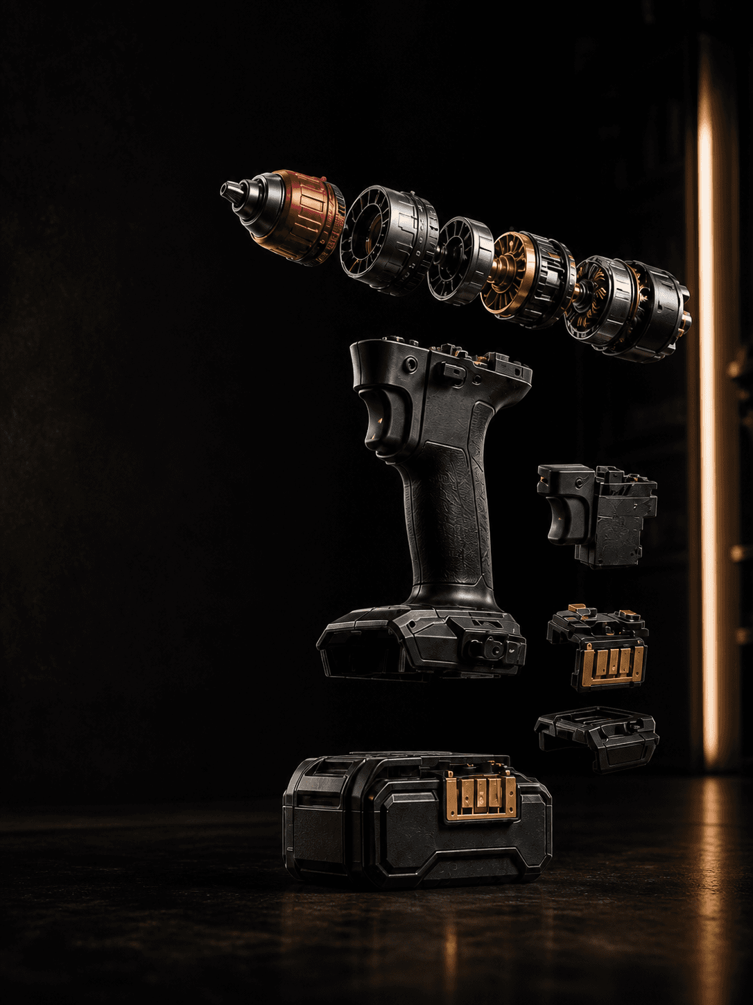 Explosionsansicht eines Akkuschraubers als Beispiel für eine interaktive 3D-Produktwelt