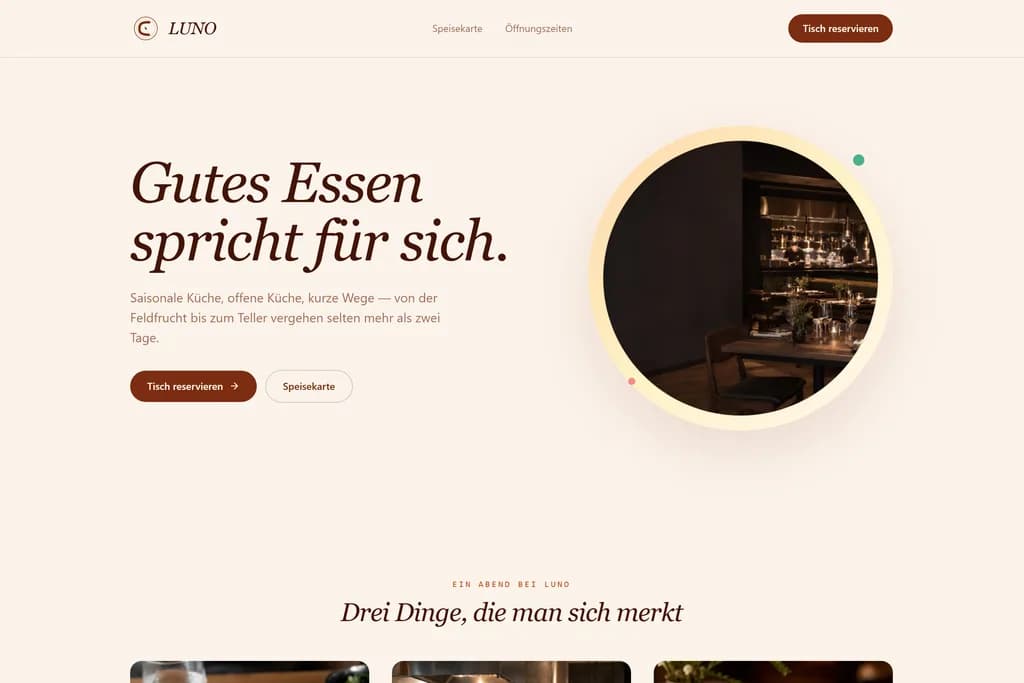 Website-Entwurf LUNO Kitchen